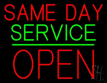 Same Day Service Block Open Green Line LED Neon Sign