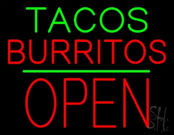 Tacos Burritos Block Open Green Line LED Neon Sign