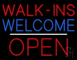 Red Walk Ins Welcome Open White Line LED Neon Sign
