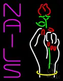 Vertical Pink Nails with Hand and Flower Logo Neon Sign