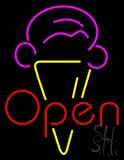 Red Ice Cream Open Logo Neon Sign