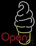 Yellow White Ice Cream Open Logo Neon Sign