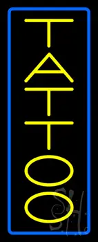 Vertical Yellow Tattoo Blue Border Neon Sign