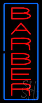 Vertical Red Barber with Blue Border Neon Sign