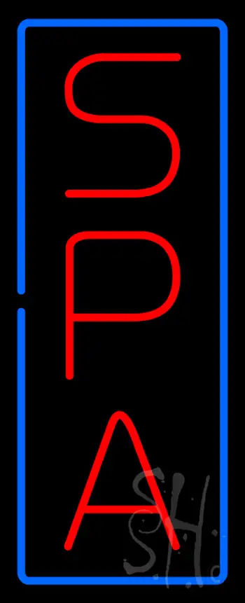 Vertical Red Spa Blue Border Neon Sign