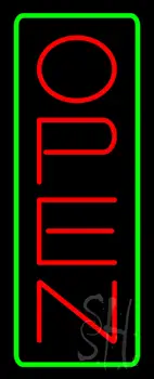 Open - Vertical Red Letters with Green Border LED Neon Sign