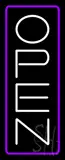 Open - Vertical White Letters with Purple Border LED Neon Sign