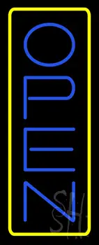 Open - Vertical Blue Letters with Yellow Border LED Neon Sign