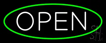 Open Oval Green White LED Neon Sign