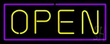 Open - Purple Border Yellow Letters LED Neon Sign