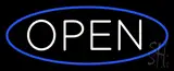 White Open With Blue Oval Border LED Neon Sign