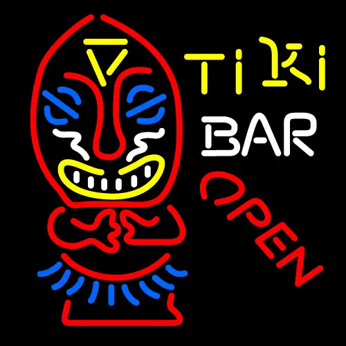 Tiki Bar Open Palm Tree Bamboo Hut LED Neon Sign