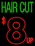 Hair Cut $8 up Animated LED Sign