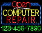 Computer Repair Open with Phone Number Animated LED Sign