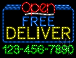 Free Deliver Open with Phone Number Animated LED Sign