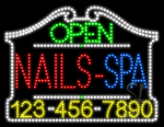Nails Spa Open with Phone Number Animated LED Sign