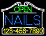 Nails Open with Phone Number Animated LED Sign