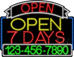 Open 7 Days Open with Phone Number Animated LED Sign