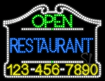 Restaurant Open with Phone Number Animated LED Sign