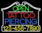 Tattoo Piercing Open with Phone Number Animated LED Sign