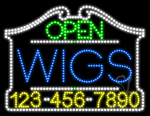 Wigs Open with Phone Number Animated LED Sign