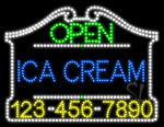 Ice Cream Open with Phone Number Animated LED Sign