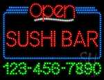 Sushi Bar Open with Phone Number Animated LED Sign
