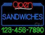 Sandwiches Open with Phone Number Animated LED Sign