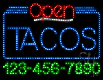 Tacos Open with Phone Number Animated LED Sign