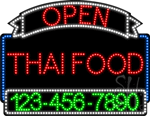 Thai Food Open with Phone Number Animated LED Sign