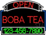 Boba Tea Open with Phone Number Animated LED Sign