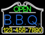 B B Q Open with Phone Number Animated LED Sign