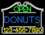 Donuts Open with Phone Number Animated LED Sign