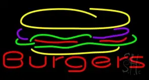 Burger Logo with Burgers Neon Sign