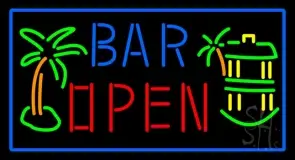 Bar Open With Two Palm Trees LED Neon Sign