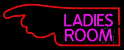 Ladies Room With Hand Pointing LED Neon Sign