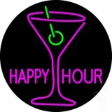 Pink Happy Hour With Wine Glass LED Neon Sign
