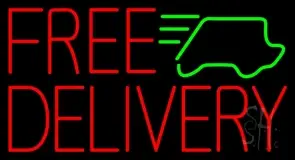 Red Free Delivery With Car LED Neon Sign