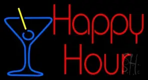 Red Happy Hour With Blue Martini Glass LED Neon Sign