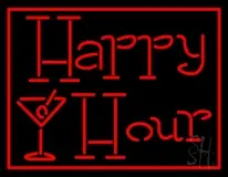 Red Happy Hour With Wine Glass LED Neon Sign