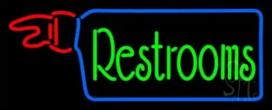 Restrooms With Hand Pointing LED Neon Sign