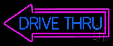 Blue Drive Thru With Pink Arrow LED Neon Sign