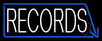 White Records With Blue Arrow 1 LED Neon Sign