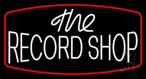 White The Record Shop Block Red Border LED Neon Sign