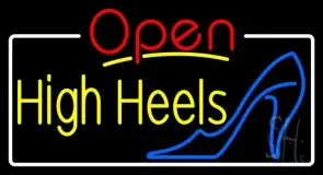 Yellow High Heels Open With White Border LED Neon Sign