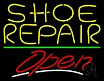Yellow Shoe Repair Open With Green Line LED Neon Sign