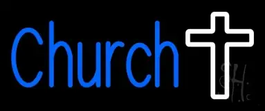 Blue Church With Cross LED Neon Sign