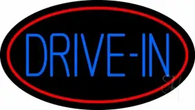 Blue Drive In With Red Border LED Neon Sign