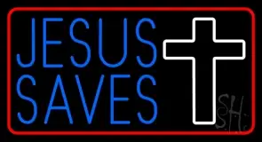 Blue Jesus Saves White Cross LED Neon Sign