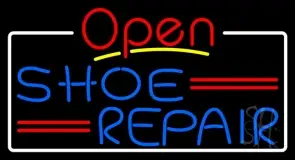 Blue Shoe Repair Open With Border LED Neon Sign